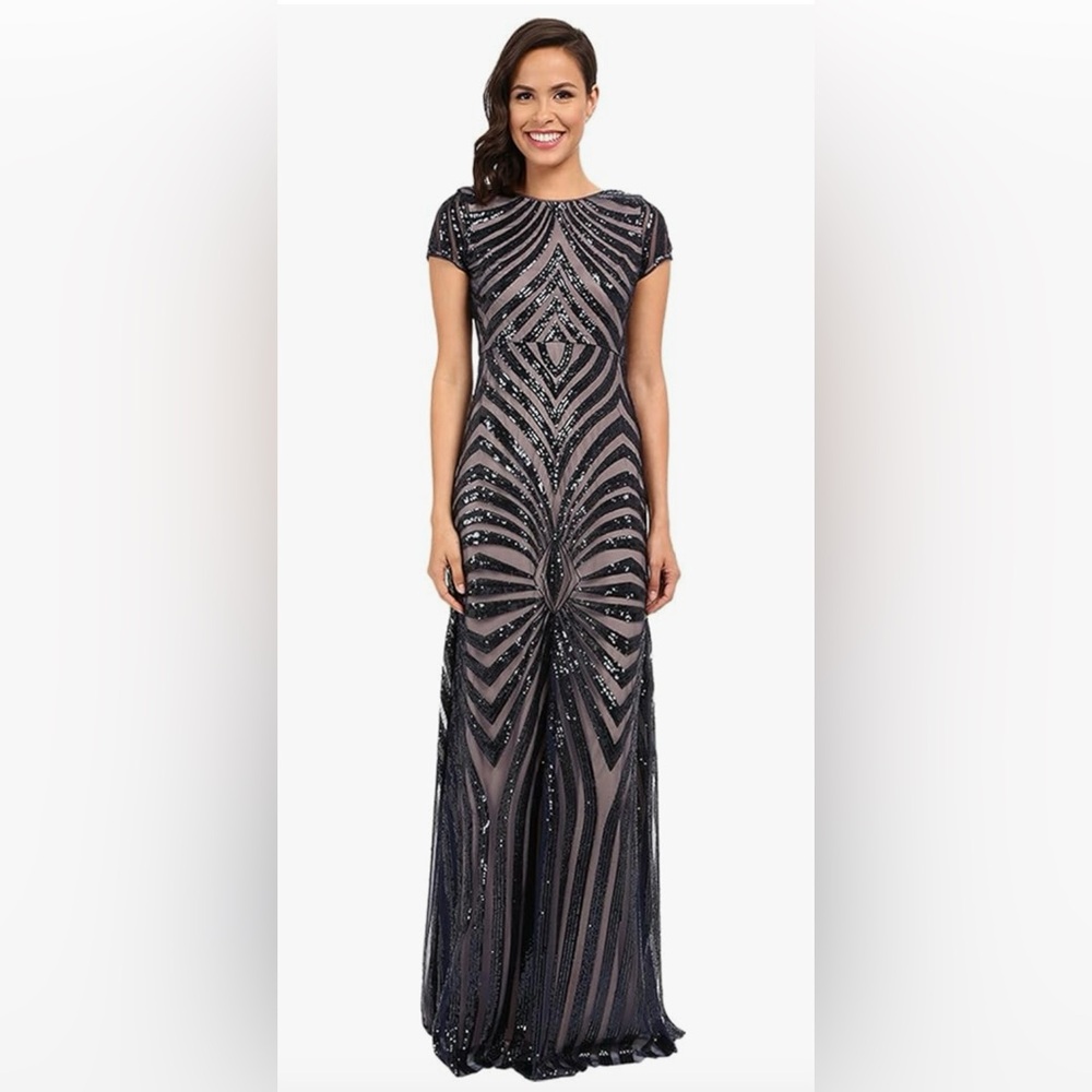 Donna Morgan Navy Sequin Evening Gown